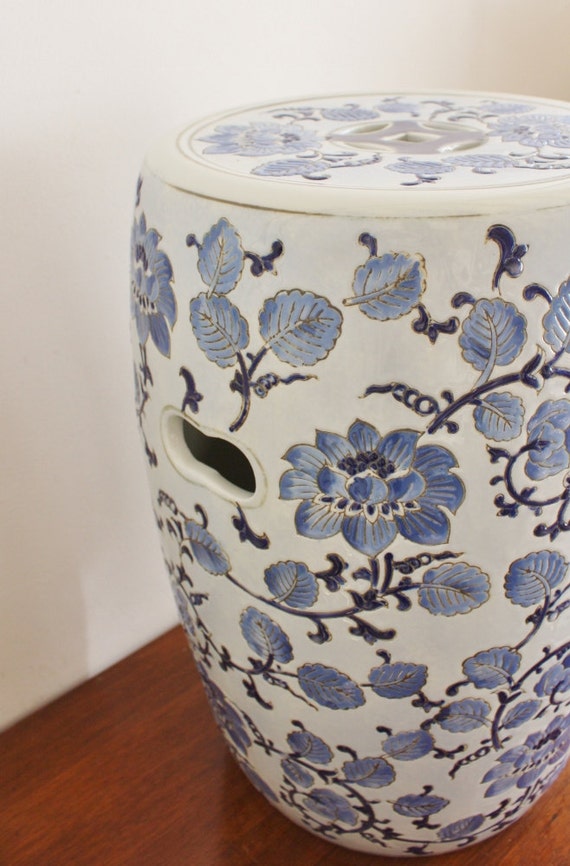 Vintage blue and white ceramic garden stool