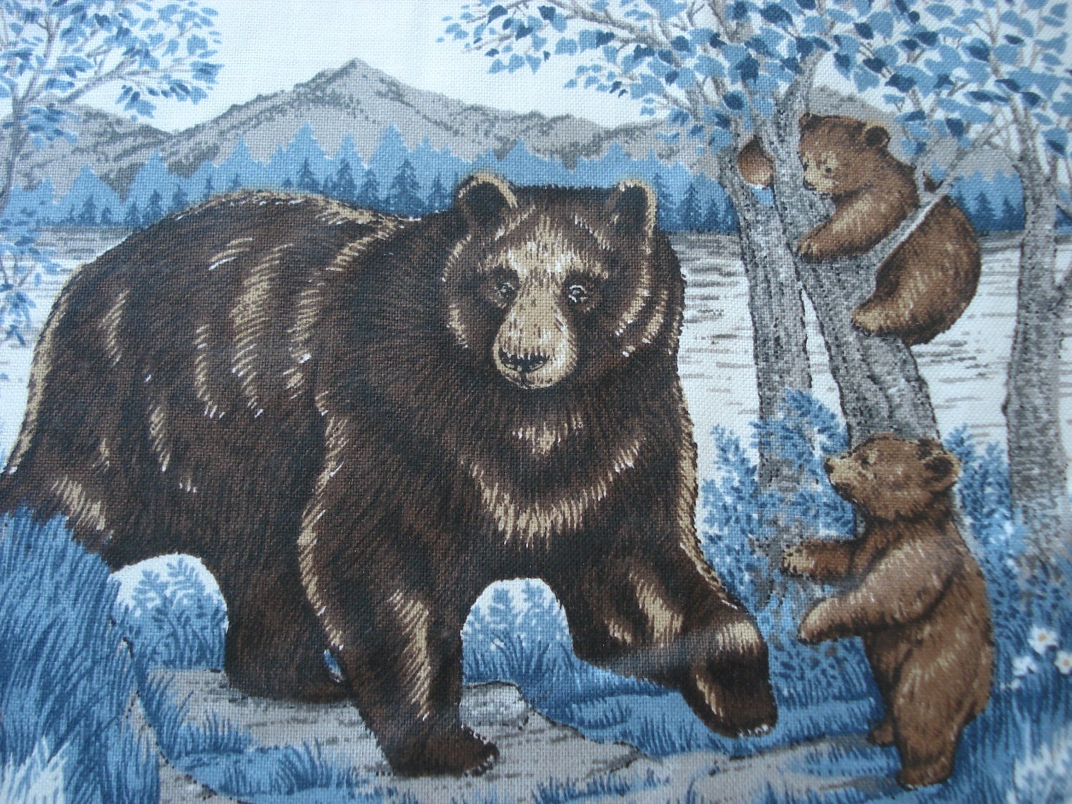 Native American Wildlife Fabric Quilt Panel Bear & Cubs