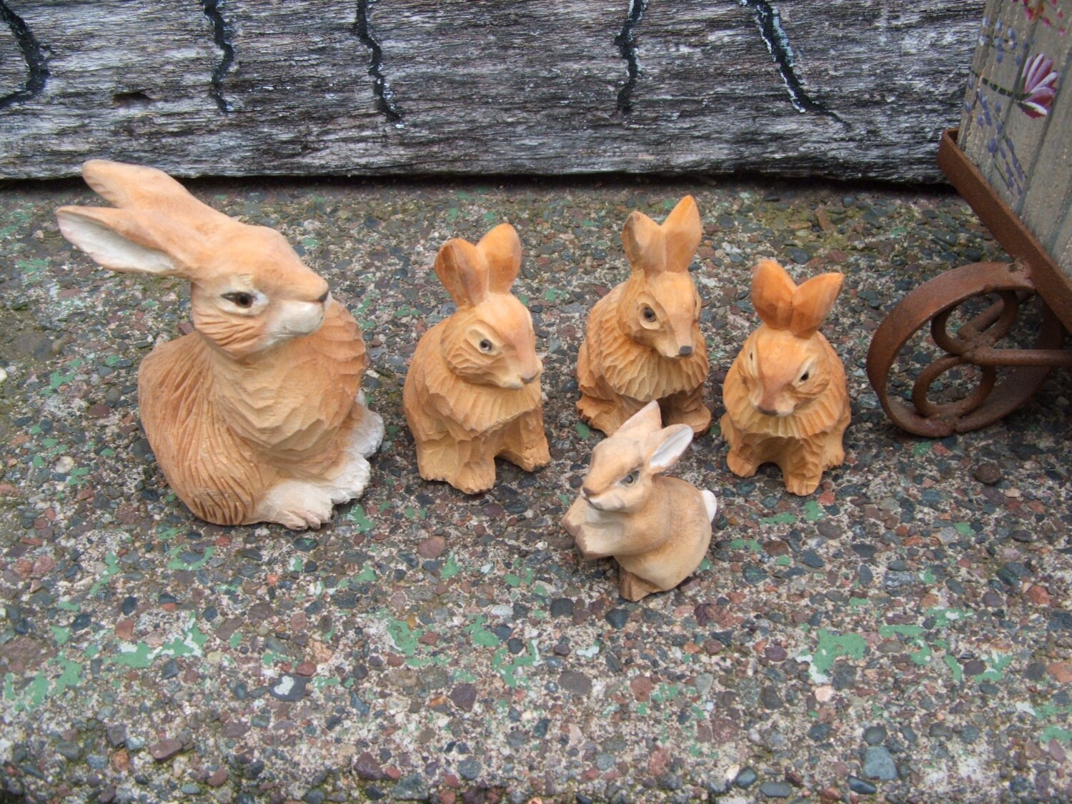 RESERVED for bonneydog 5 hand carved wooden rabbits