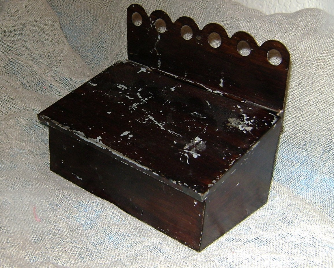 Antique vintage Tin metal match box country kitchen