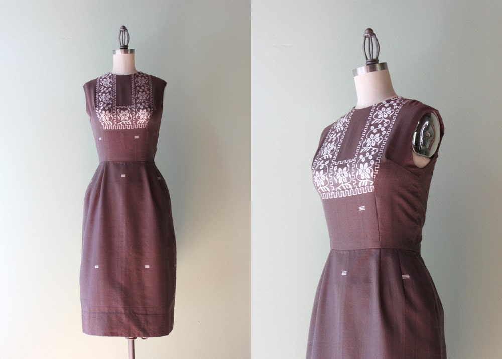 1960s Dress / Vintage 60s Wiggle Dress / Ethnic Embroidered 60s Fitted Dress