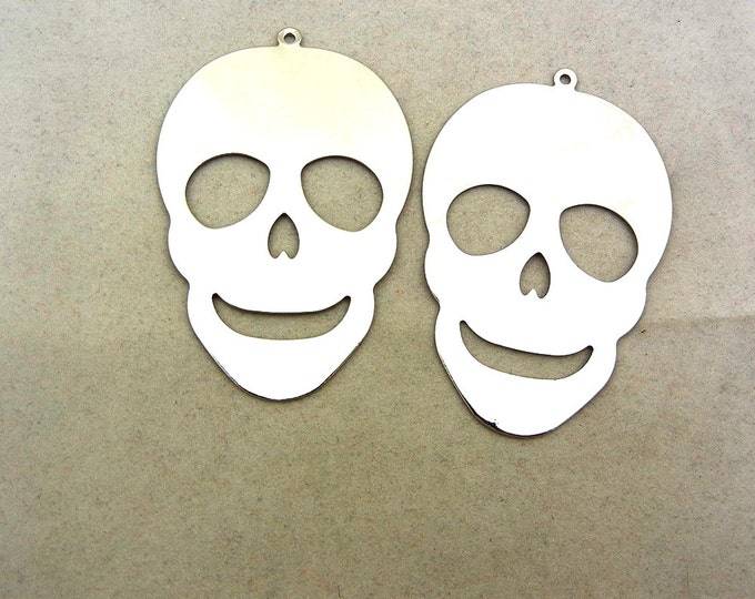 Pair of Large Silver-tone Metal Skull Charms