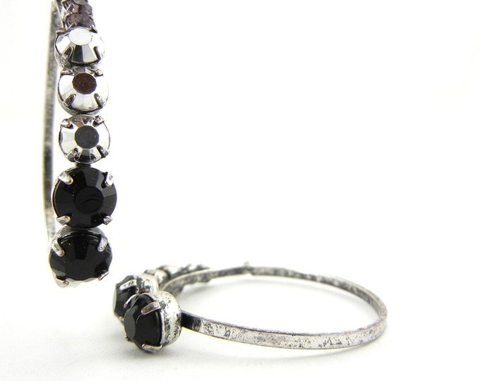 Pair of Teardrop Black and Hematite Acrylic Rhinestones Charms Antique Silver-tone