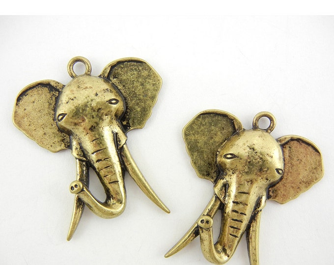 Pair of Antique Gold-tone Elephant Head with Long Tusks Charms