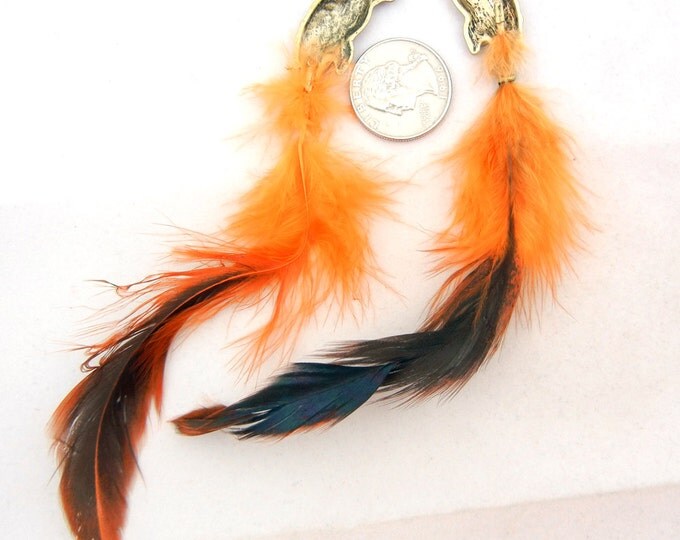 Pair of Burnished or Antique Gold-tone Parrot with Feathers Charms