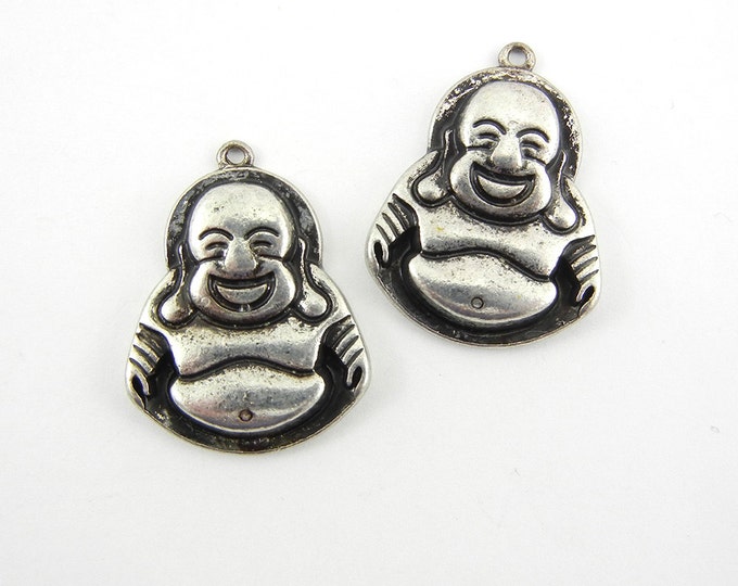 Pair of Antique Silver-tone Laughing Buddha Charms