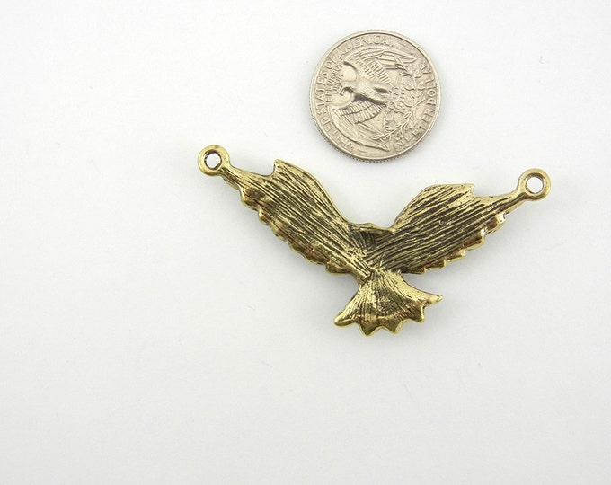 Double Link Flying Eagle Bird Pendant Topaz Rhinestones Burnished Gold-tone