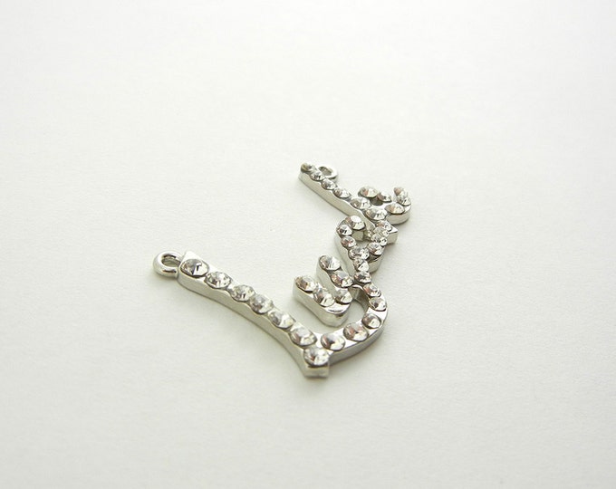 Silver-tone Rhinestone Luck Word Connector Pendant