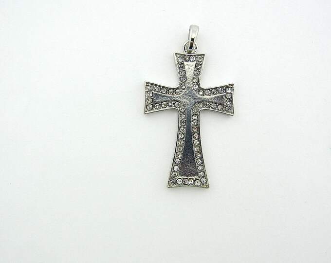 Silver-tone Cross Pendant Edged in Rhinestones