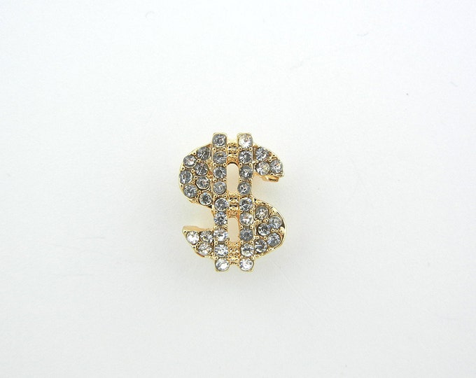 Small Gold-tone Dollar Four Link Charm with Rhinestones