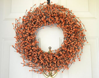 Orange Berry Wreath for Fall Fall wreath Orange Autumn door decor Thanksgiving door decor
