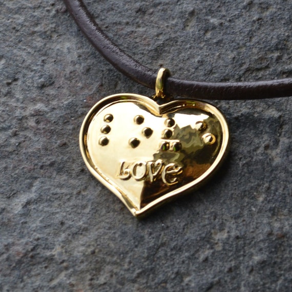 LOVE Braille Heart in Gold plated Jewelry in Braille