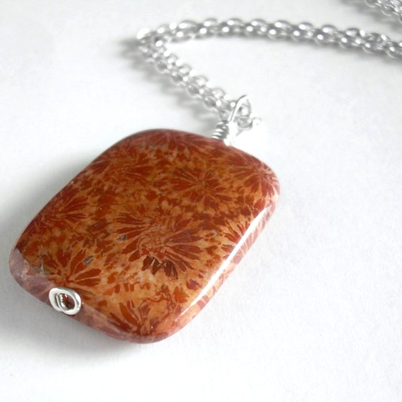 Fossilized Coral Necklace Rust Fossil Jewelry by cindylouwho2