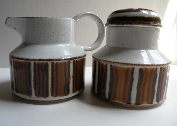 Vintage ceramic creamer sugar, Midwinter Stonehenge brown coffee tea 