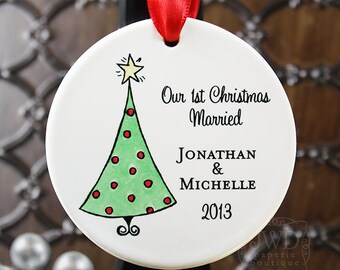 Newlywed Ornament Our First Christmas Ornament Our First Christmas Married Personalized Porcelain Ornament Christmas Tree - Item# XTR-O