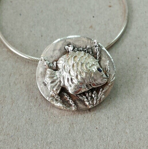 Handmade Fine Silver Fish Pendant with Natural by donnaohdesigns