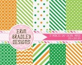 50% OFF SALE St. Patricks Day Digital Paper Pack Green & Orange Polka Dots Stripes Chevron Digital Scrapbook Papers INSTANT Download Il_170x135