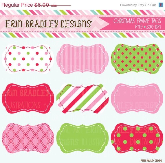 50% OFF SALE Christmas Holiday Journal Tag Frames Clipart Digital Clip Art Graphics INSTANT Download Il_570xn