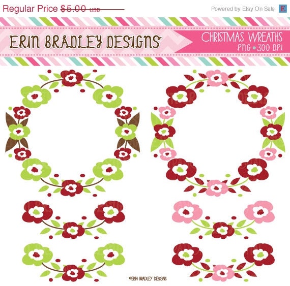 50% OFF SALE Christmas Holiday Wreaths Clipart Clip Art Personal & Commercial Use Instant Download Il_570xn