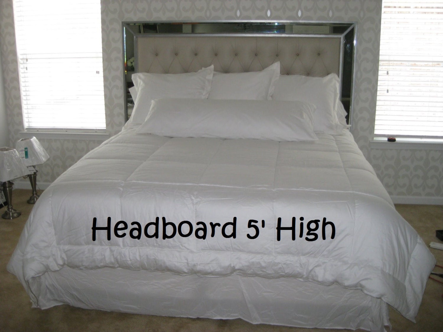 King Size Upholstered Headboard with Mirrors