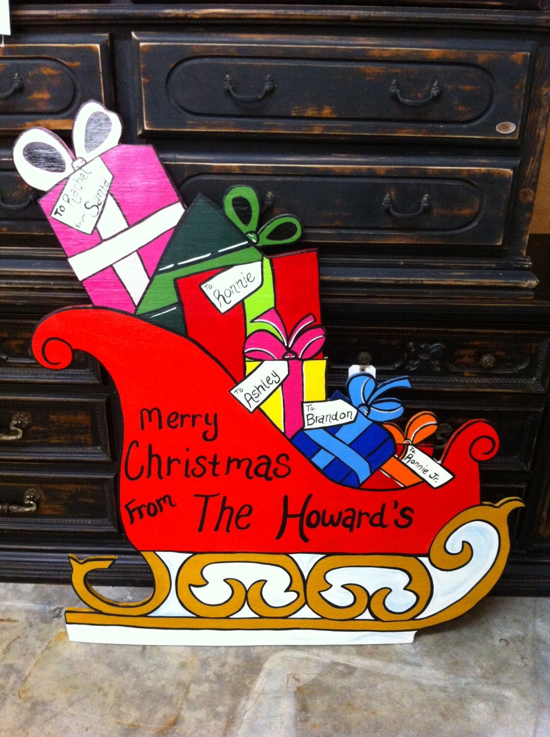 Christmas Sleigh Holiday Wooden Yard Art Personalized or Un