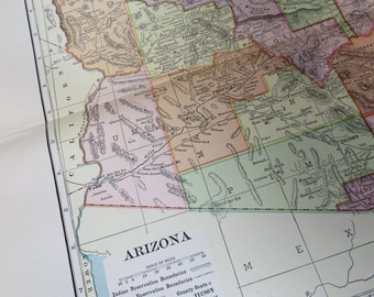 1901 State Map Arizona - Vintage Antique Map Great for Framing 100 Years Old