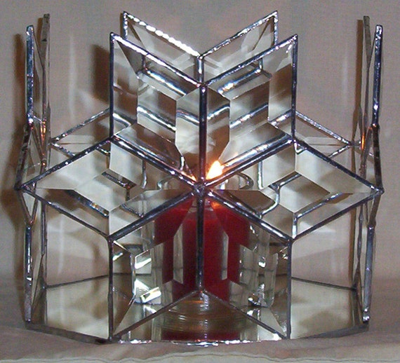 Stained Glass Leaded Glass Candle Holder Beveled by GlassMenageri
