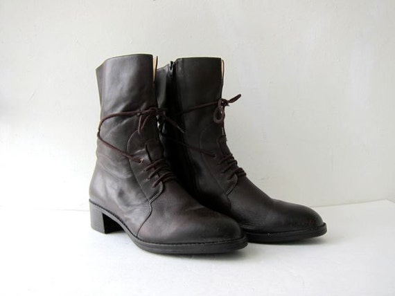 90s brown leather ankle boots. tall boots. leather calf boots.
