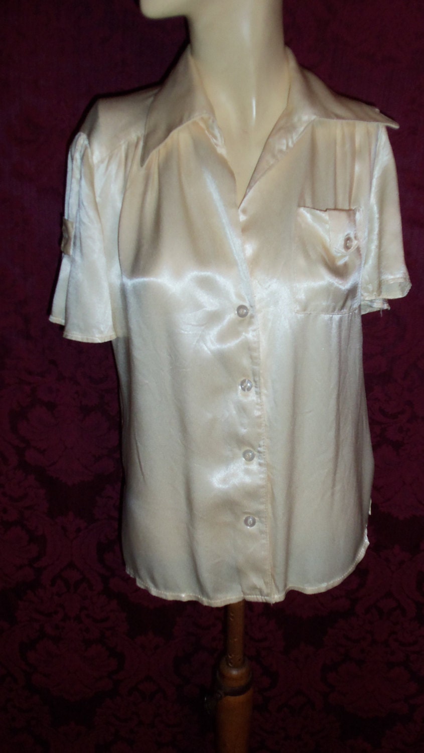 VIntage 80s Ivory Silk Satin Blouse By Irene Kasmer California