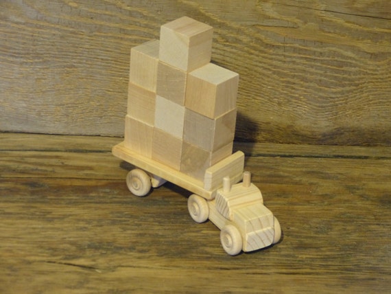 Handmade Wooden Toy Block Truck with 10 Blocks by OutOnALimbADK