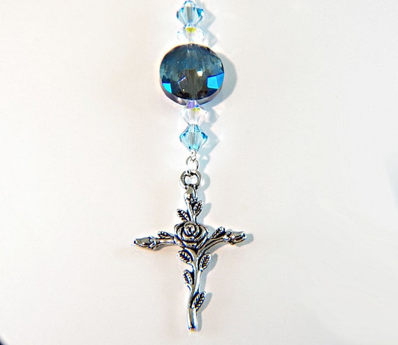 and Cross  A with Glass for  Large Faceted Blue Car charm  Green  cross car a Charm  Rose