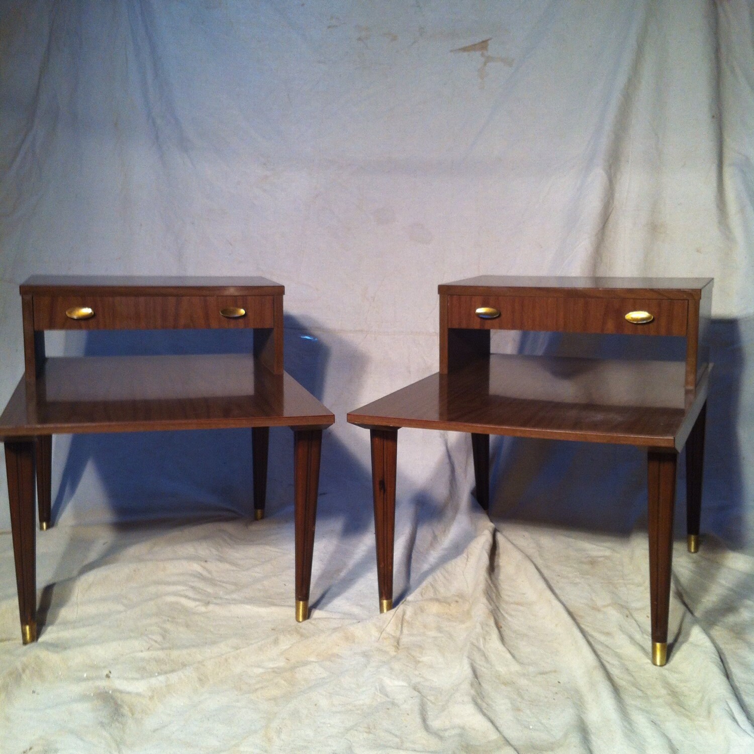 Pair of Imperial Mid Century End Tables with Brass Accents – Haute Juice