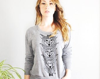 Wolf Totem, womens, pullover, raglan pullover, camp clothing, casual, jersey sweatshirt, wolf sweatshirt, wolves, totem, Simka Sol