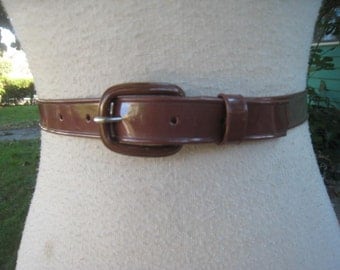 50s Skinny Ladies VINYL Belt BROWN 1950s 1960s Sz 33 To 37 Waist XL