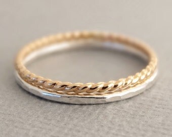Rose Gold Twist Ring 2 Tone Stackable Ring karma jewelry