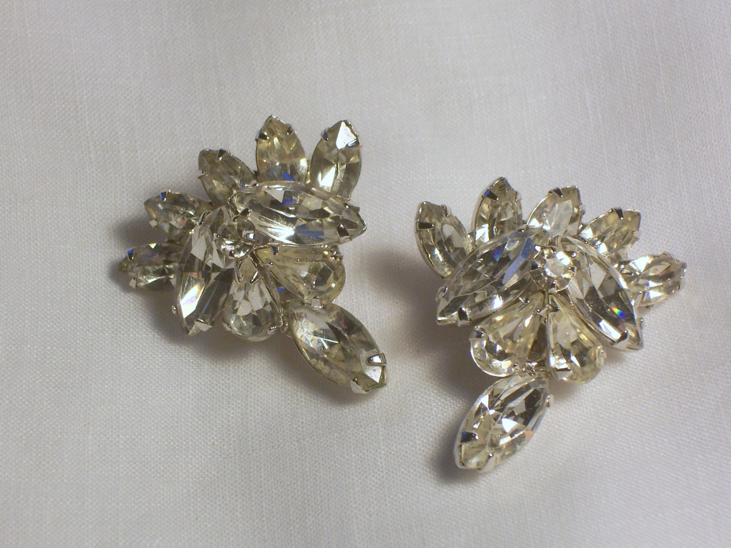 Vintage Signed Kramer Rhinestone Earrings Clip Ons