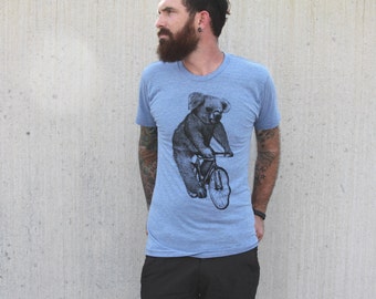 Koala on a Bicycle - Mens T Shirt, Unisex Tee, Tri Blend Tee, Handmade graphic tee, sizes xs-xxl