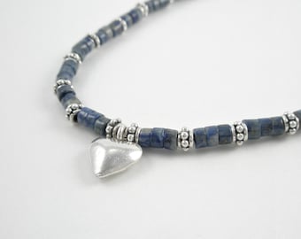 Blue and Sterling Silver Chain for a Heart Necklace