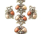 Rustic Vintage Acorn Bangle Bracelet Earring Antique Gold Tone Jewelry Set Woodland Nature Nut Autumn Fall