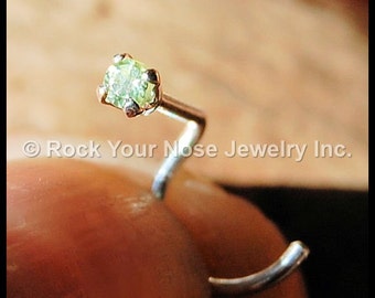 Nose Stud Silver/2mm Peridot Nose Stud /Gemstone Nose Ring / Dainty Nose Ring set in sterling silver / 18G / 20G / 22G / 24G - CUSTOMIZE