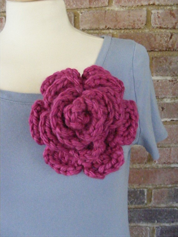 Fuschia Crochet Flower Pin Extra Large by meiguidesigns on Etsy