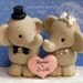 Whimsical Elephant Wedding Cake Topper Hand Sculpted Cute Elephants with Personalized Heart