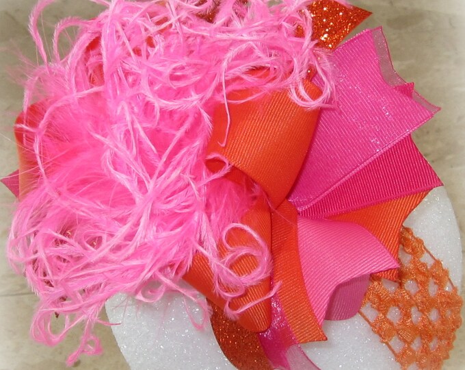Over the Top Hair Bow, OTT Bow, Orange Big Hair Bow, Pink Large Hairbow, Girls Headband, big baby headband, large hair bows, toddler bows