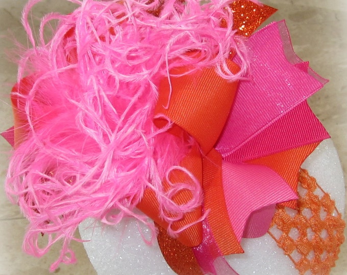 Over the Top Hair Bow, OTT Bow, Orange Big Hair Bow, Pink Large Hairbow, Girls Headband, big baby headband, large hair bows, toddler bows