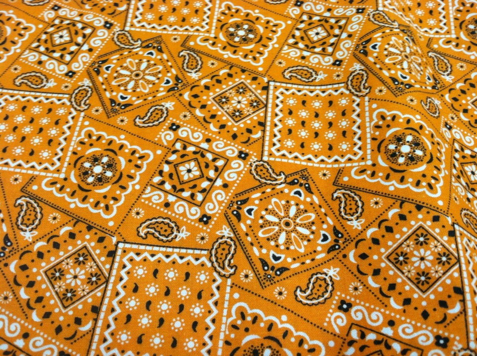 Bandana print fabric orange by TheUntangledThread on Etsy