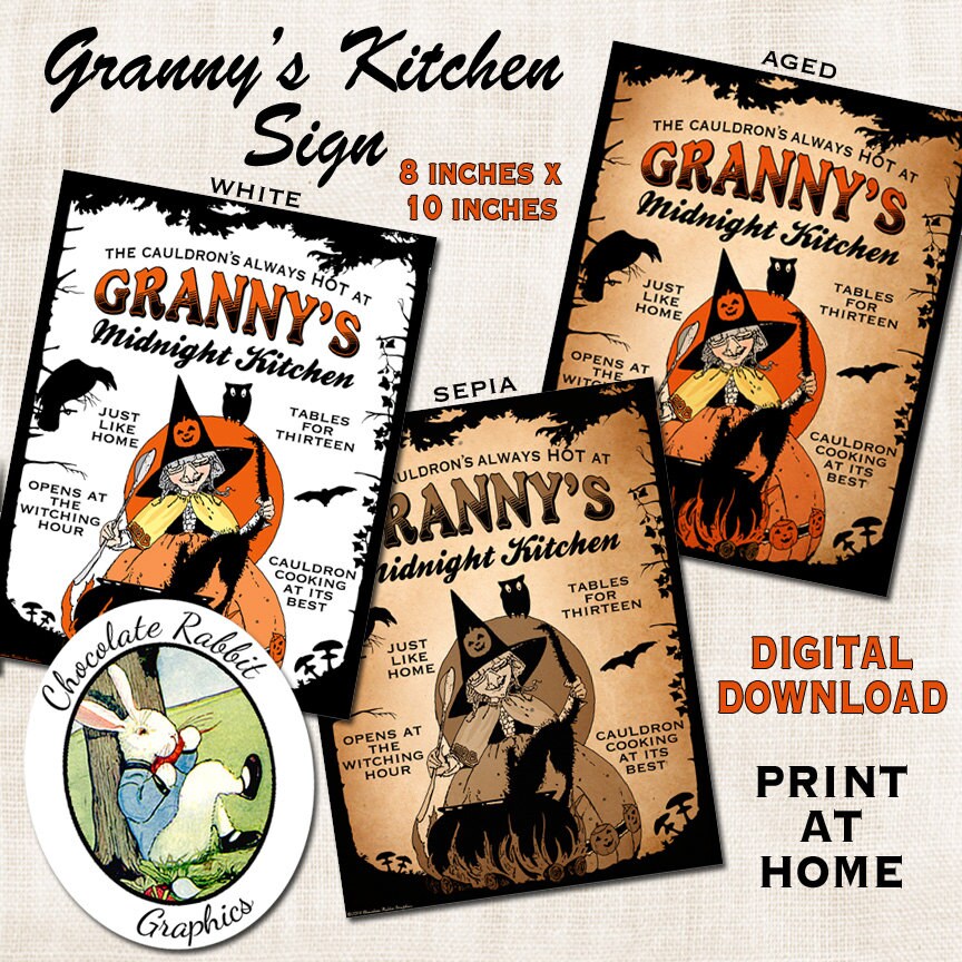 Halloween Sign Printable Witch Digital Download Vintage Style