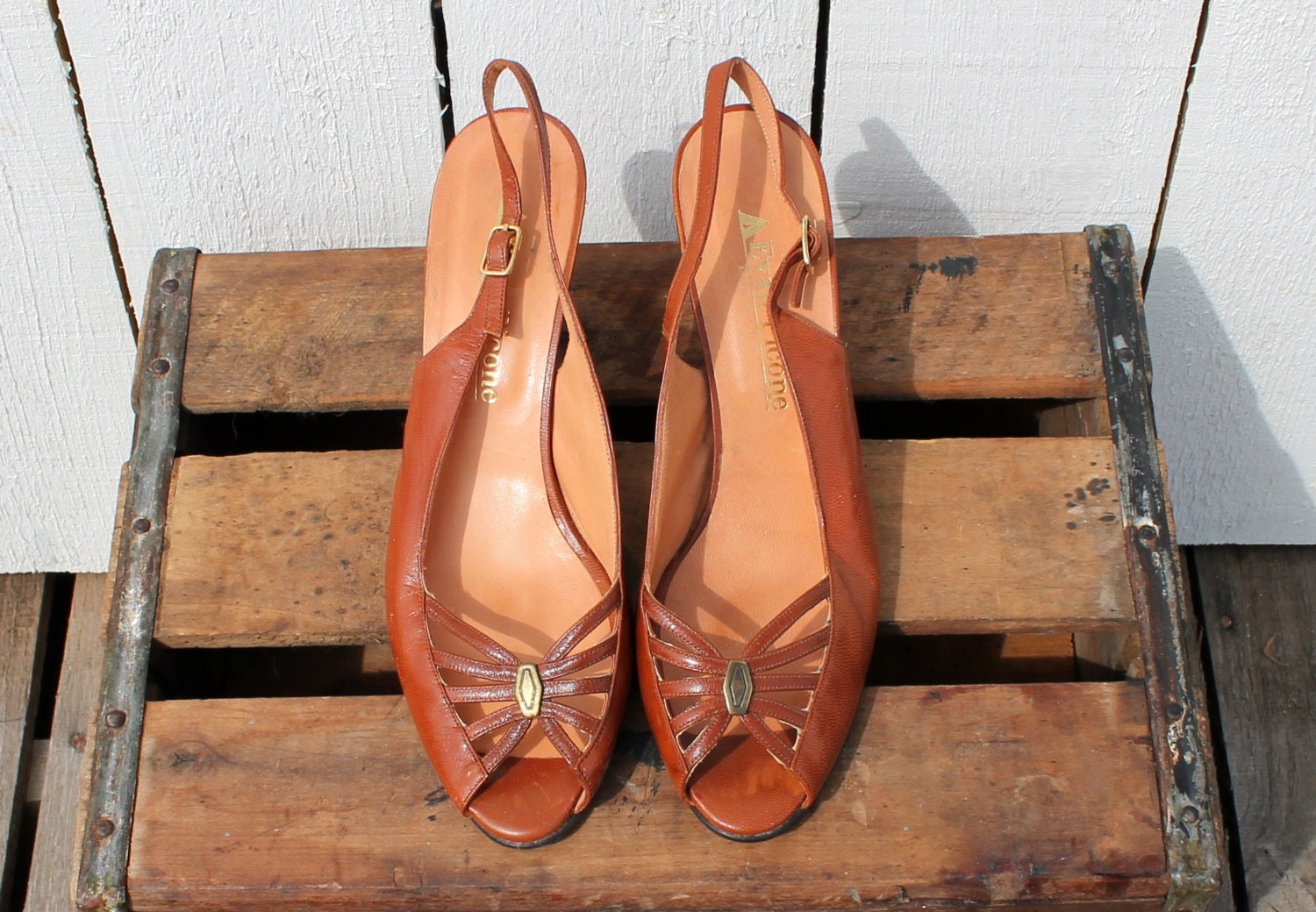 Vintage 70s Shoes Peep Toe Sandals 8 By Flyawayvintageshop 3109