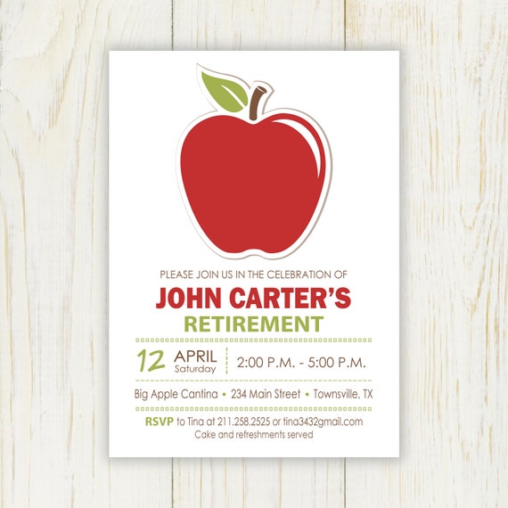 Apple Teacher Retirement Invitation digital file no. 431R