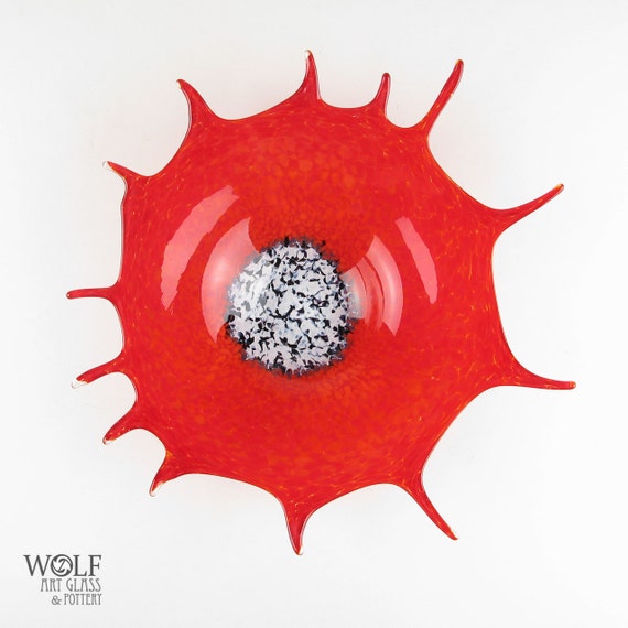 Blown Glass Wall Art Bright Red Starburst Wall Platter