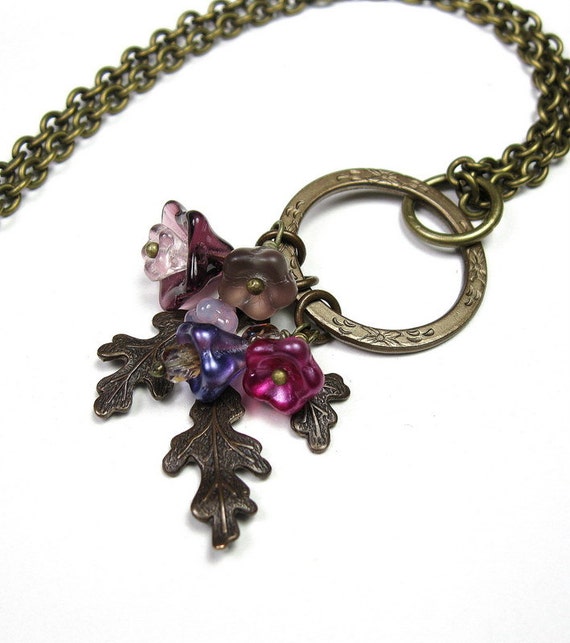Vintage Style Necklace, Pink, Purple, Fuchsia, Accessories, Czech Glass, Fashion Jewelry, Gifts for Gardeners, Floral, Woodland, Mothers Day